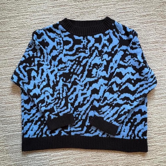 ASOS Design Sweater Blue Black Abstract Animal Patterned Oversized Women's 16 1X - Picture 2 of 8